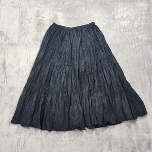 Denim & Co. Skirt Womens 1X Black Tiered Crinkle Peasant Maxi Pull On Boho Gypsy